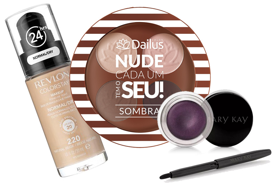 Revlon ColorStay Normal/Dry, Delineador Mary Kay e Palette Dailus Nude